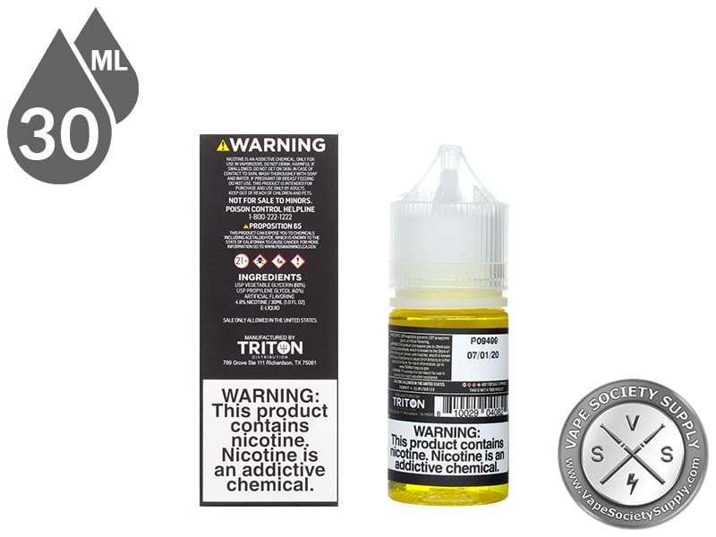 Killer Kustard Blueberry Vapetasia Salt 30ml bottle next to the box back with ingredients
