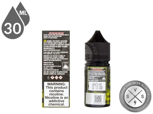 Lemon Jam Monster Salt 30ml bottle next to the box back with nicotine warning