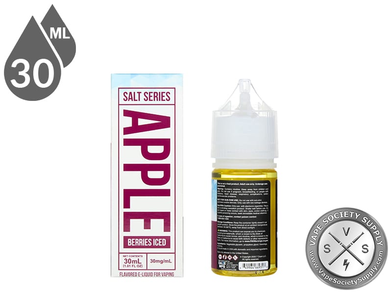 Berries Iced Reds Apple 7 Daze Salt 30ml box side and bottle label