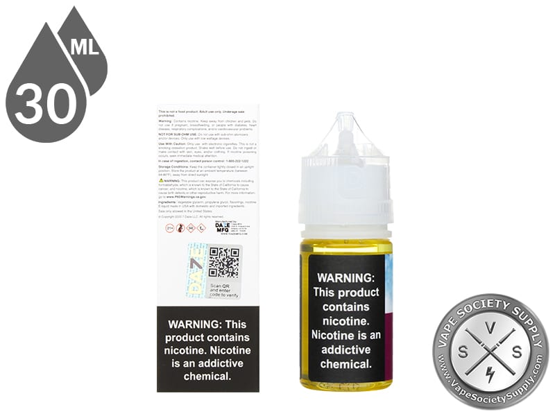 Berries Iced Reds Apple 7 Daze Salt 30ml box back and bottle warning label