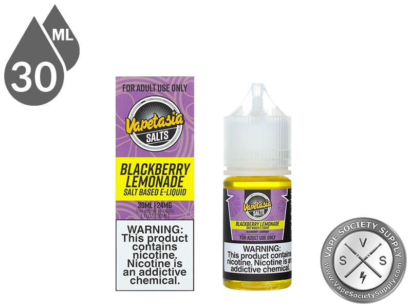 Blackberry Lemonade Vapetasia Salt 30ml bottle in front of its box