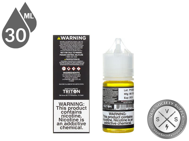 Blackberry Lemonade Vapetasia Salt 30ml bottle next to the box back with ingredients
