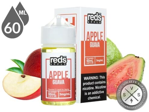 Guava Reds Apple 7 Daze 60ml bottle and box with a sliced apple and a halved guava
