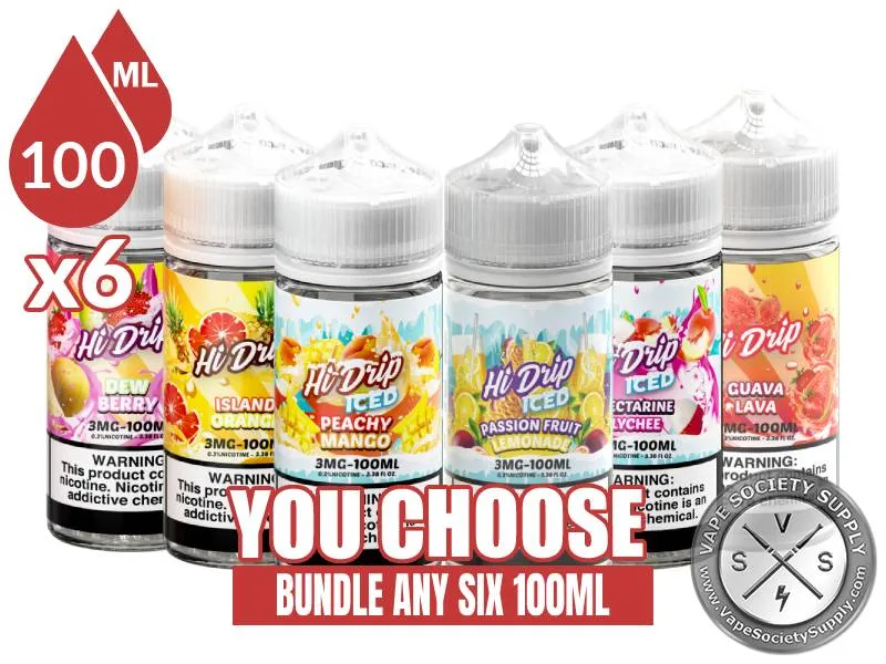 Hi Drip Bundle 6x100ml (600ml): 6 bottles with a You Choose banner