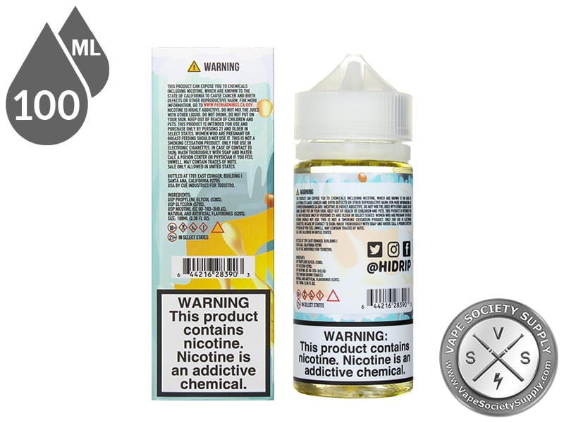 Island Orange Iced by Hi Drip 100ml box and bottle, back labels