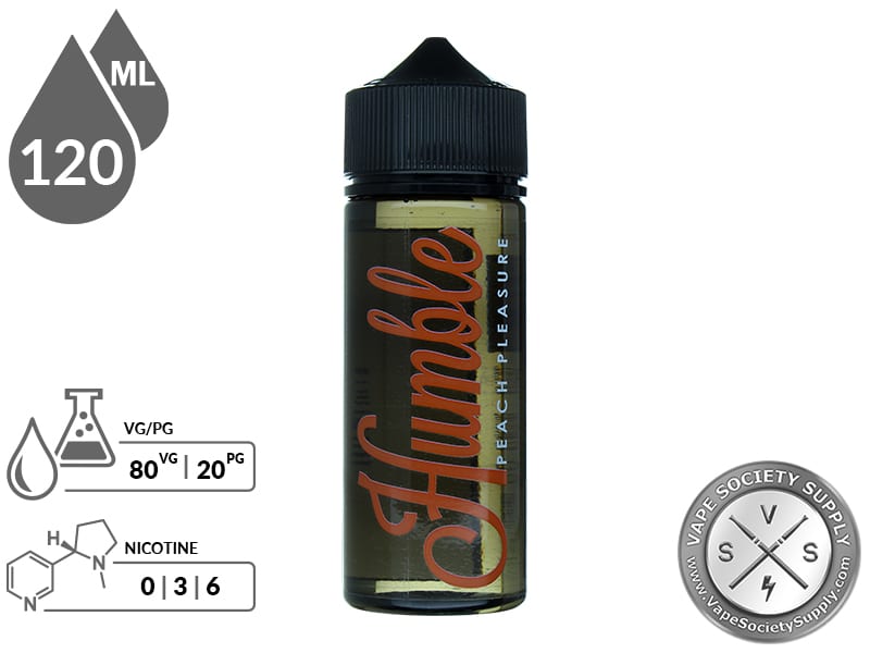 Peach Berries by Humble Juice 120ml bottle with VG/PG and nicotine strength icons