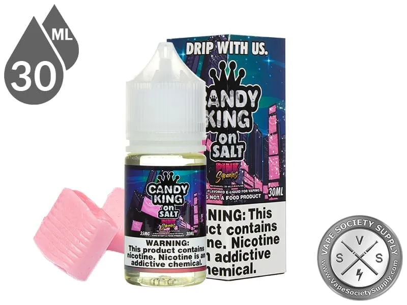 Pink Squares Candy King On Salt 30ml bottle and box with pink chewy candy