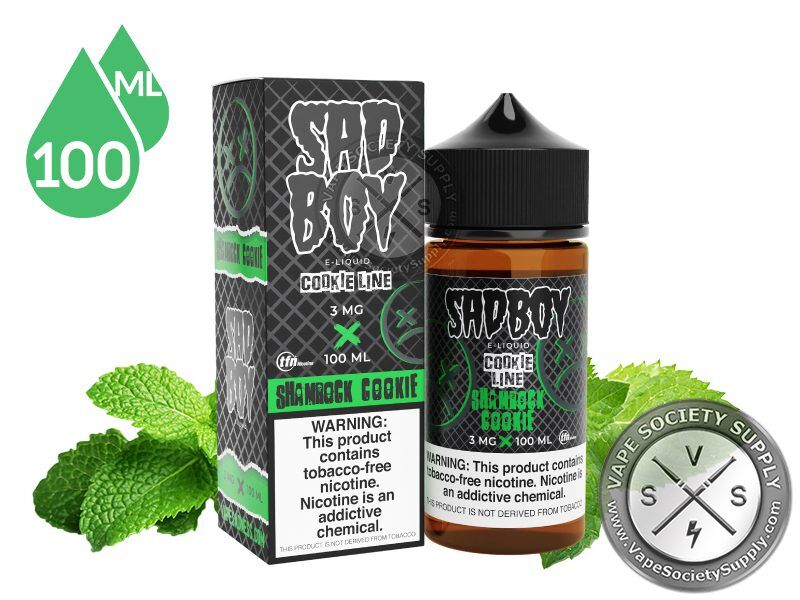 Shamrock Cookie by SadBoy 100ml bottle and box with fresh mint leaves