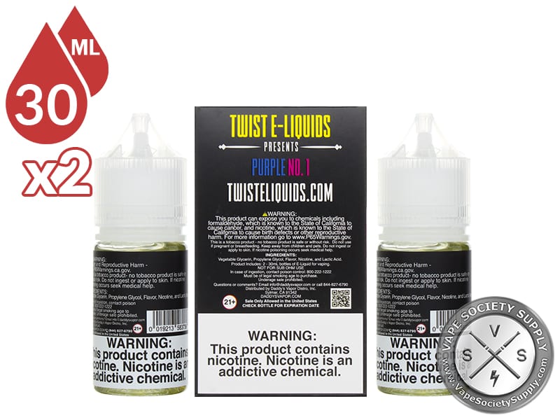 Purple No. 1 by Twist Salt 60ml box back and bottle warning labels