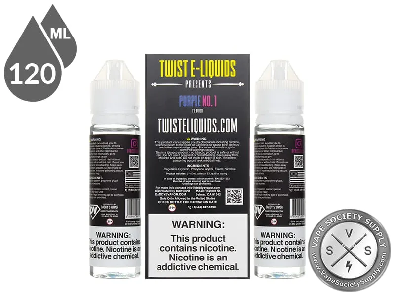 Purple No. 1 by Twist 120ml box back and bottle warning labels