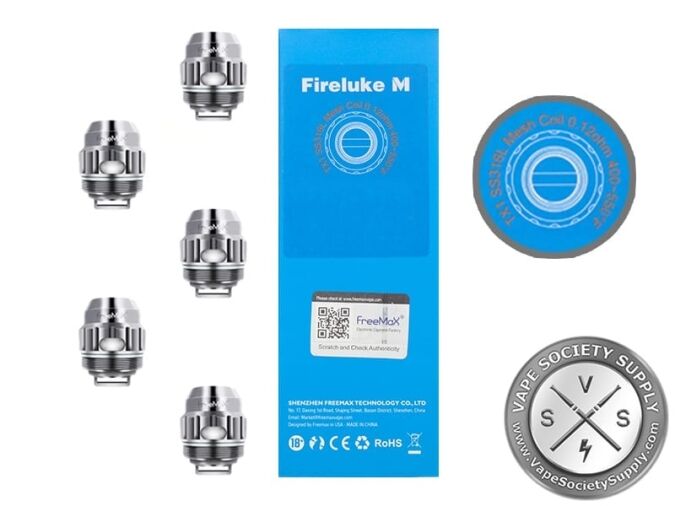 Five FreeMax TX coils with the box sticker reading TX1 SS316L Mesh Coil 0.12ohm 400~550°F