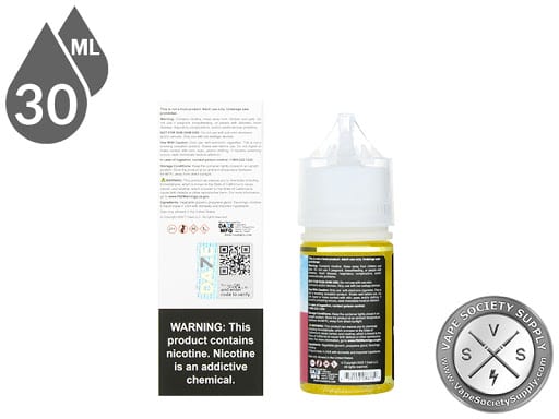 Strawberry Iced Reds Apple 7 Daze Salt 30ml box back and bottle warning label