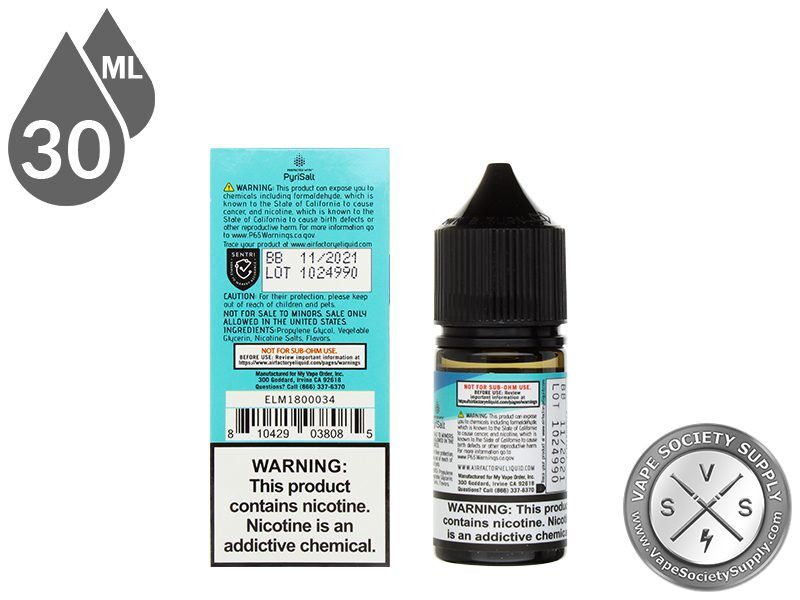 Menthol by Air Factory Salts 30ml box and bottle, back labels