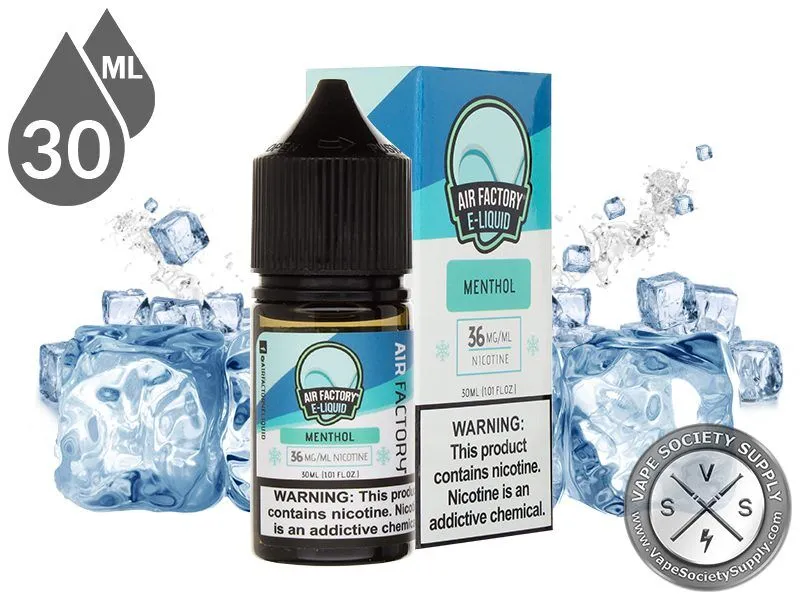Menthol by Air Factory Salts 30ml bottle and box with ice cubes