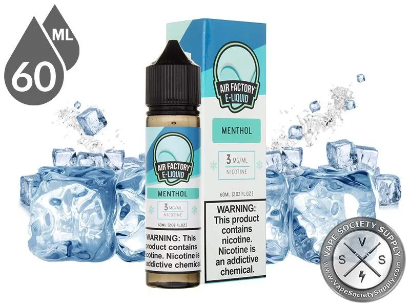 Menthol by Air Factory 60ml bottle and box with ice cubes