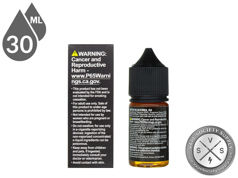 Sugar Drizzle by Cuttwood Salt 30ml box and bottle, back labels
