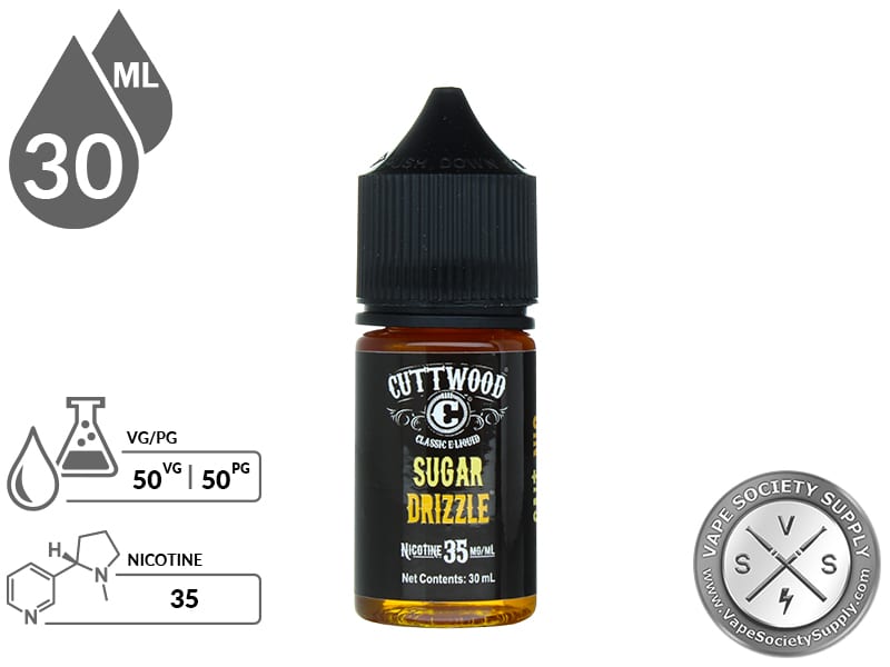 Sugar Drizzle by Cuttwood Salt 30ml bottle with a 50/50 VG/PG icon and nicotine strength icons
