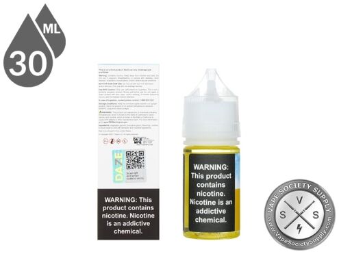 Mango Iced Reds Apple 7 Daze Salt 30ml box back and bottle warning label