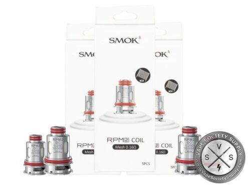 Three SMOK RPM 2 Coil Mesh 0.16Ω boxes with RPM 2 DC 0.25Ω coils printed 30-50W