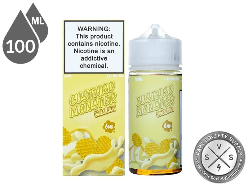 Vanilla Custard Monster 100ml bottle in front of its box