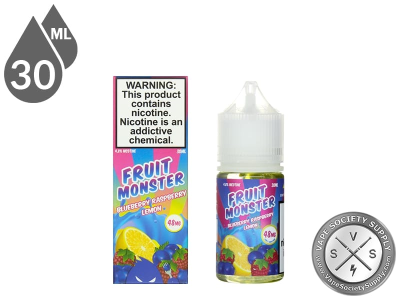 Blueberry Raspberry Lemon Fruit Monster Salt 30ml bottle in front of its box