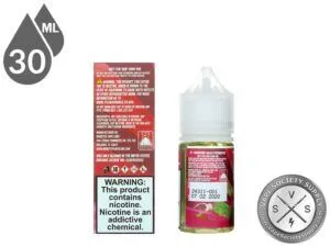 Strawberry Kiwi Pomegranate Fruit Monster Salt 30ml bottle next to the box back with nicotine warning