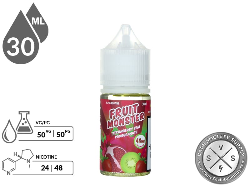 Strawberry Kiwi Pomegranate Fruit Monster Salt 30ml bottle with 50VG/50PG and 24mg and 48mg nicotine icons