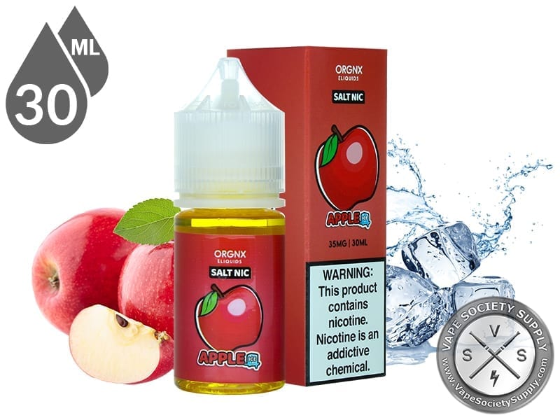 Apple Ice by ORGNX Salt Nic 30ml bottle and box with red apples and ice