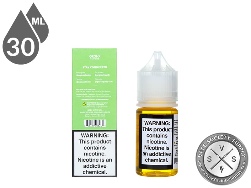 Honeydew Ice by ORGNX Salt Nic 30ml box and bottle, back labels