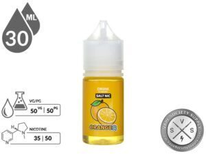 Orange Ice by ORGNX Salt Nic 30ml bottle with a 50/50 VG/PG icon and nicotine strength icons