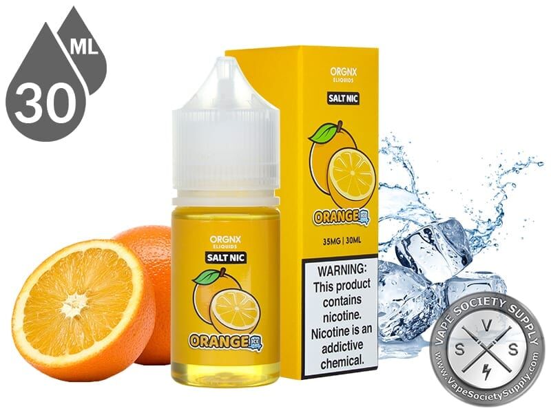 Orange Ice by ORGNX Salt Nic 30ml bottle and box with oranges and ice