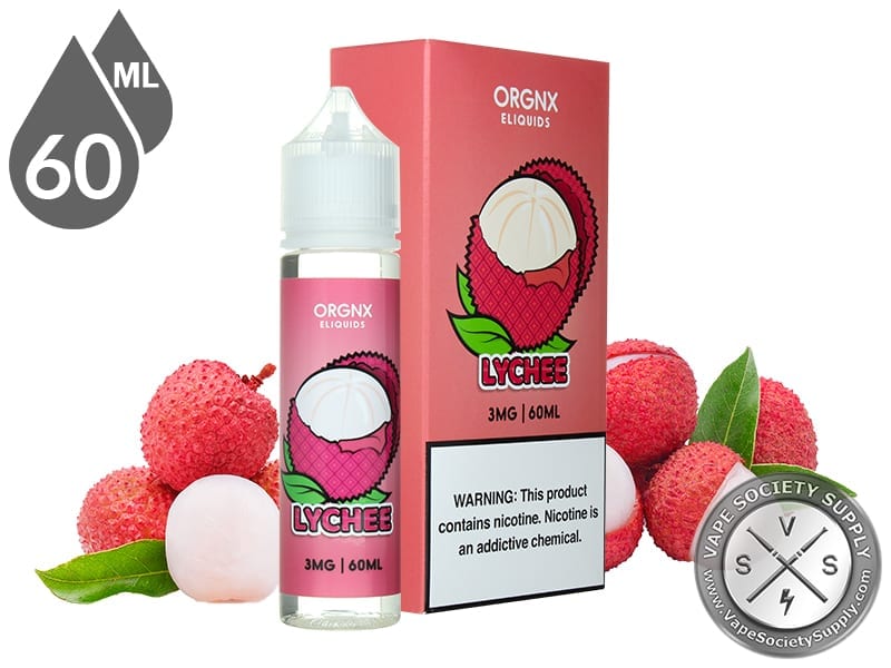 Lychee by ORGNX 60ml bottle and box with lychees