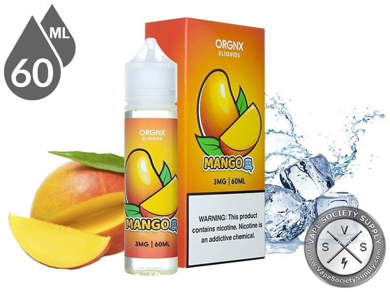 Mango Ice by ORGNX 60ml bottle and box with mangoes and ice