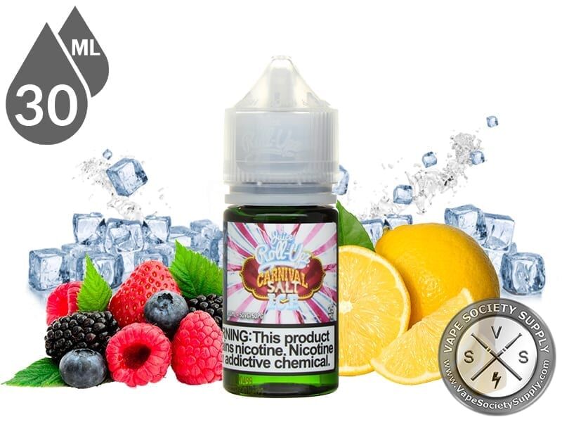 Berry Lemonade Ice by Juice Roll Upz Carnival Salts 30ml bottle with mixed berries, lemon halves and ice cubes