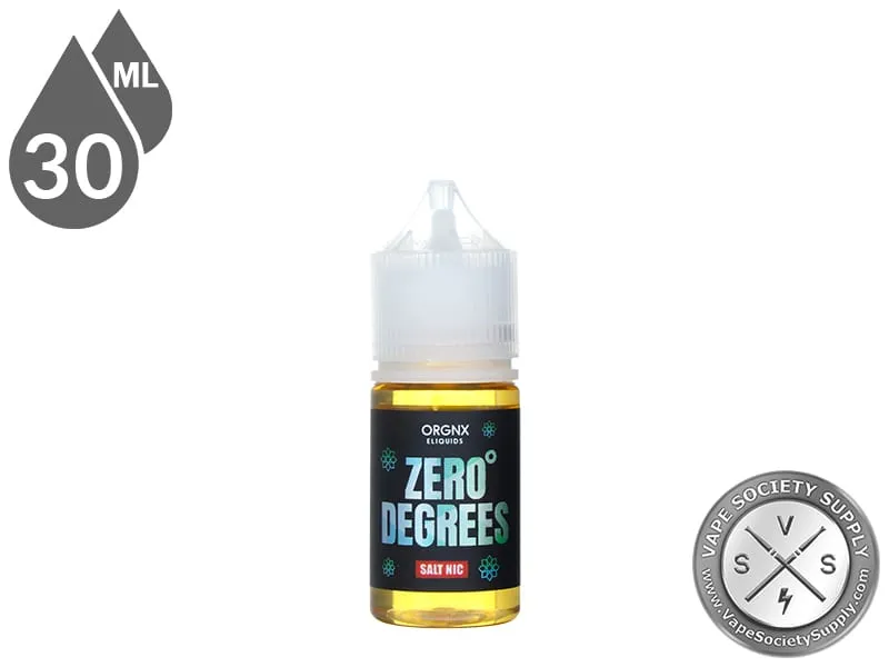 Zero Degrees by ORGNX Salt Nic 30ml bottle, front label
