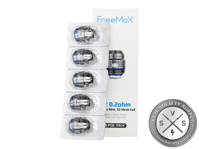 Blister pack of five FreeMax 904L X2 coils with the X2 0.2Ω box