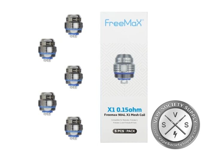 Five FreeMax 904L X1 coils with the X1 0.15Ω box