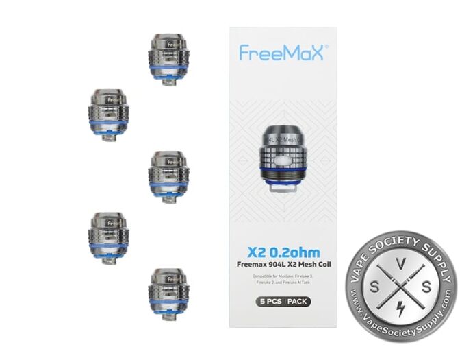 Five FreeMax 904L X2 coils with the X2 0.2Ω box