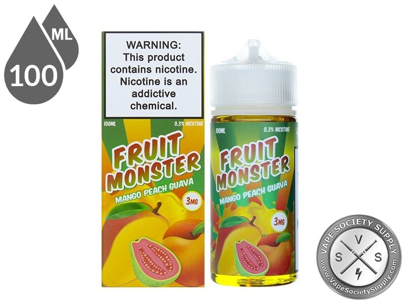 Mango Peach Guava Fruit Monster 100ml bottle in front of its box