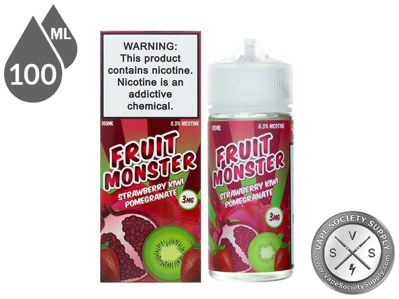 Strawberry Kiwi Pomegranate Fruit Monster 100ml bottle in front of its box