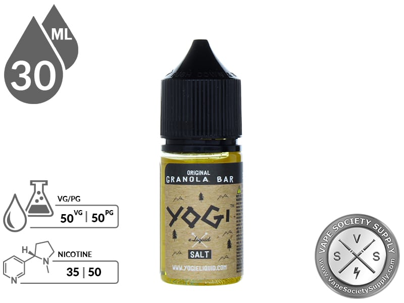 Original Granola Bar by YOGI Salt 30ml bottle with a 50/50 VG/PG icon and nicotine strength icons