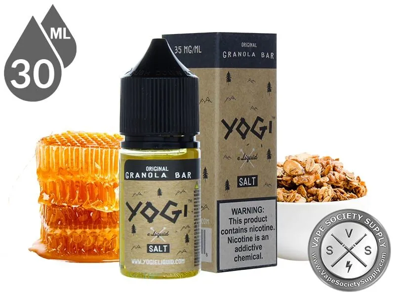 Original Granola Bar by YOGI Salt 30ml bottle and box with honeycomb and a bowl of granola