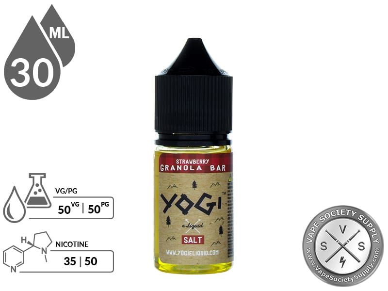 Strawberry Granola Bar by YOGI Salt 30ml bottle with a 50/50 VG/PG icon and nicotine strength icons