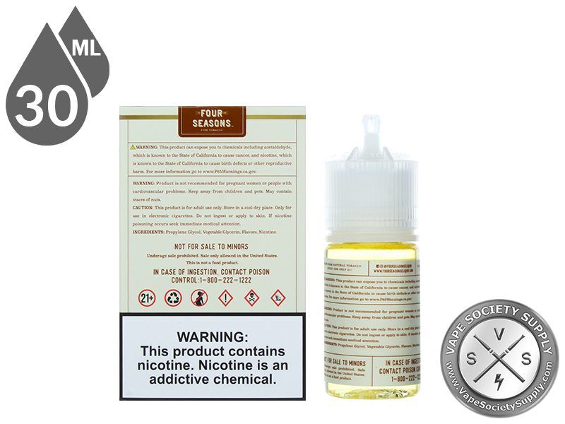 Desert Tobacco by Four Seasons Salt 30ml box and bottle, back labels