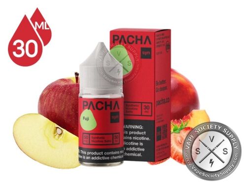 Fuji PACHA Salt 30ml bottle and box with apples and a peach