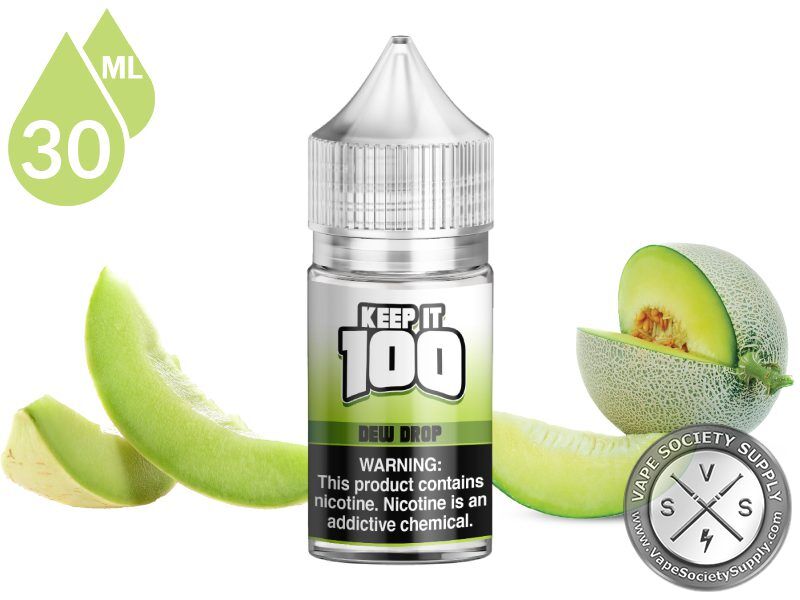 Dew Drop by Keep It 100 Salt 30ml bottle with sliced honeydew melon