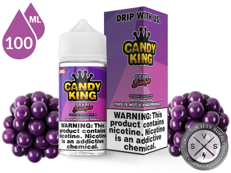 Grape Bubblegum Candy King 100ml bottle and box with purple gumballs