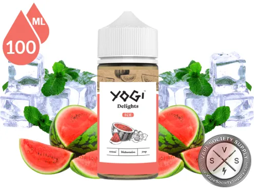 Watermelon Ice by YOGI Delights 100ml bottle with watermelon slices, mint leaves and ice cubes