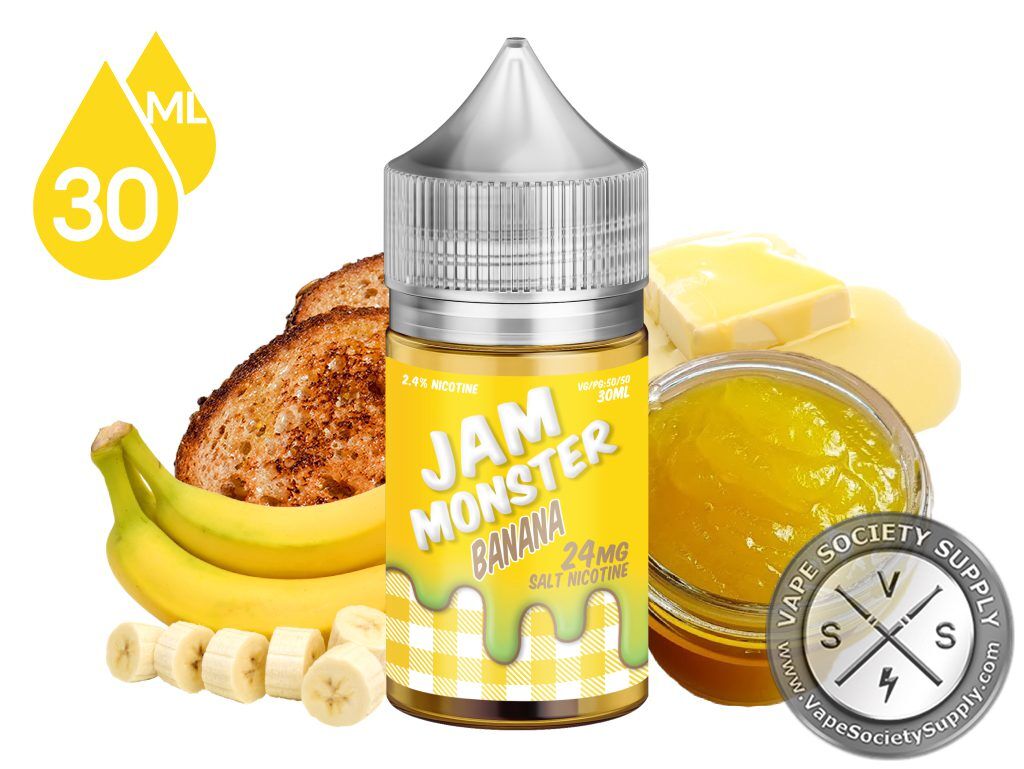 Banana Jam Monster Salt 30ml bottle with bananas, jam, butter and toast