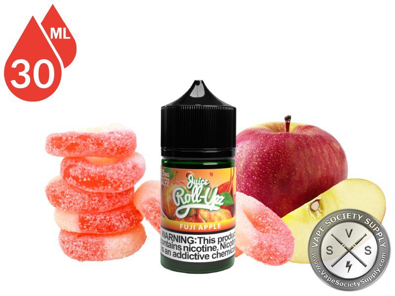 Fuji Apple by Juice Roll Upz Salts 30ml bottle with sugar-coated gummy rings and apples